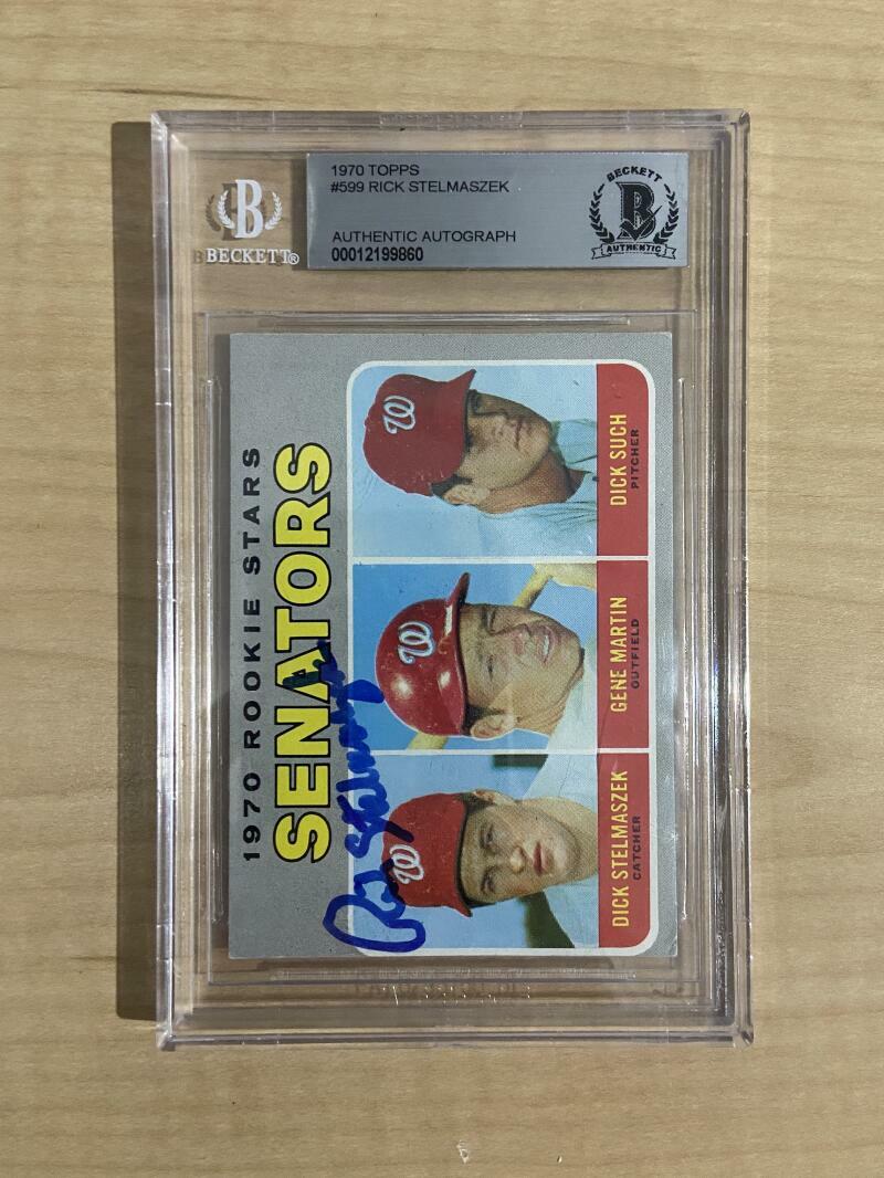 1970 TOPPS DICK STELMASZEK #599 ROOKIE STARS SIGNED CARD BECKETT AUTH VINTAGE