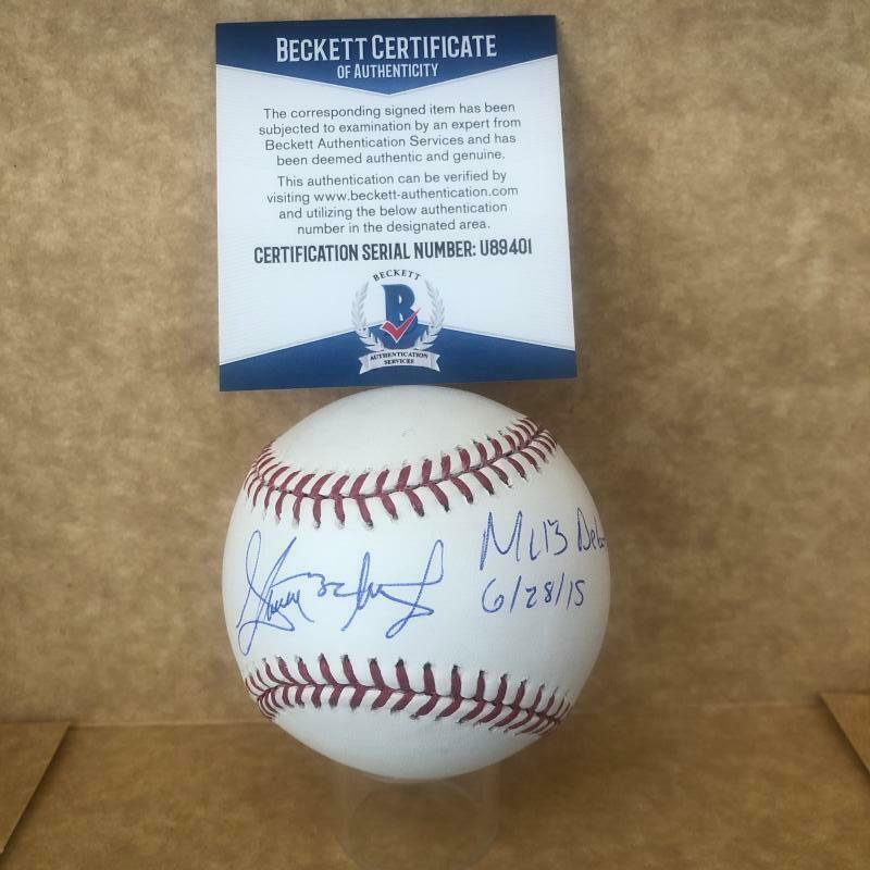 STEVE MATZ MLB DEBUT 6/28/15 METS SIGNED AUTOGRAPHED M.L. BASEBALL BECKETT U894