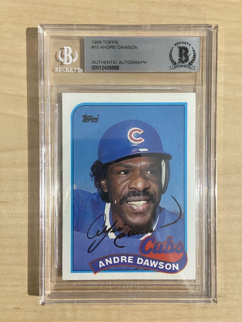 1989 TOPPS ANDRE DAWSON #10 CUBS SIGNED CARD BECKETT AUTHENTIC AUTO