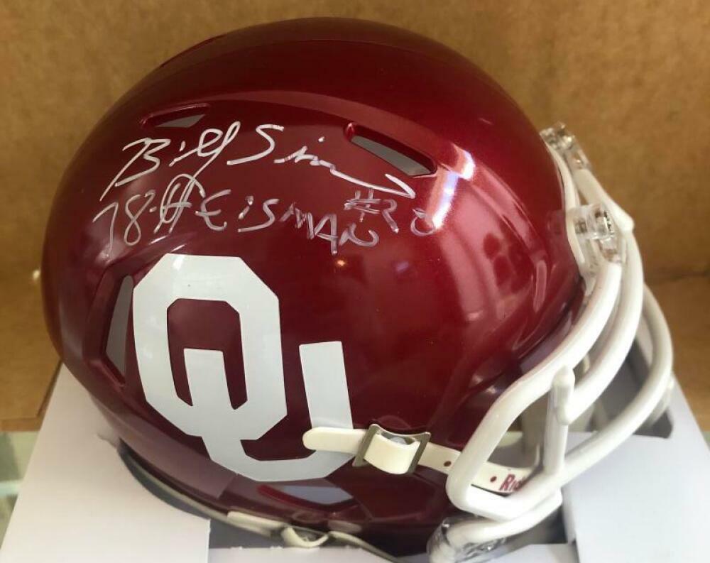 BILLY SIMS OKLAHOMA SOONERS 78 HEISMAN SIGNED RIDDELL MINI HELMET W/COA