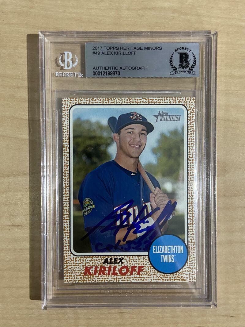 2017 TOPPS HERITAGE ALEX KIRILLOFF #49 TWINS SIGNED CARD BECKETT AUTHENTIC AUTO