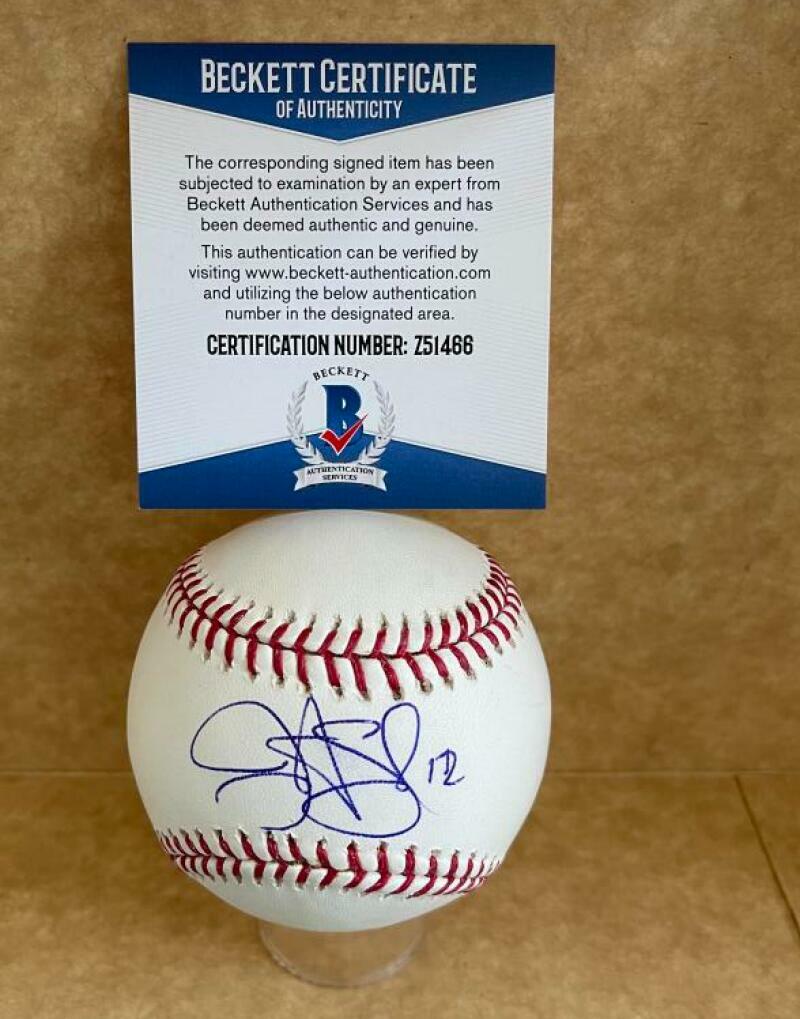 JUSTIN SMOAK GIANTS/RANGERS/MARINERS SIGNED AUTO M.L. BASEBALL BECKETT Z51466