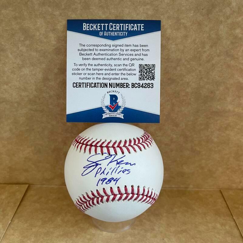 JIM KERN PHILLIES 1984 SIGNED AUTOGRAPHED M.L BASEBALL BECKETT BC94263