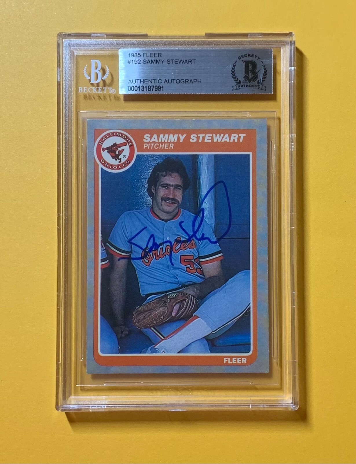 1985 FLEER SAMMY STEWART #192 AUTHENTIC AUTOGRAPH BECKETT CERTIFIED ORIOLES COLLECTIBLE MEMORABILIA