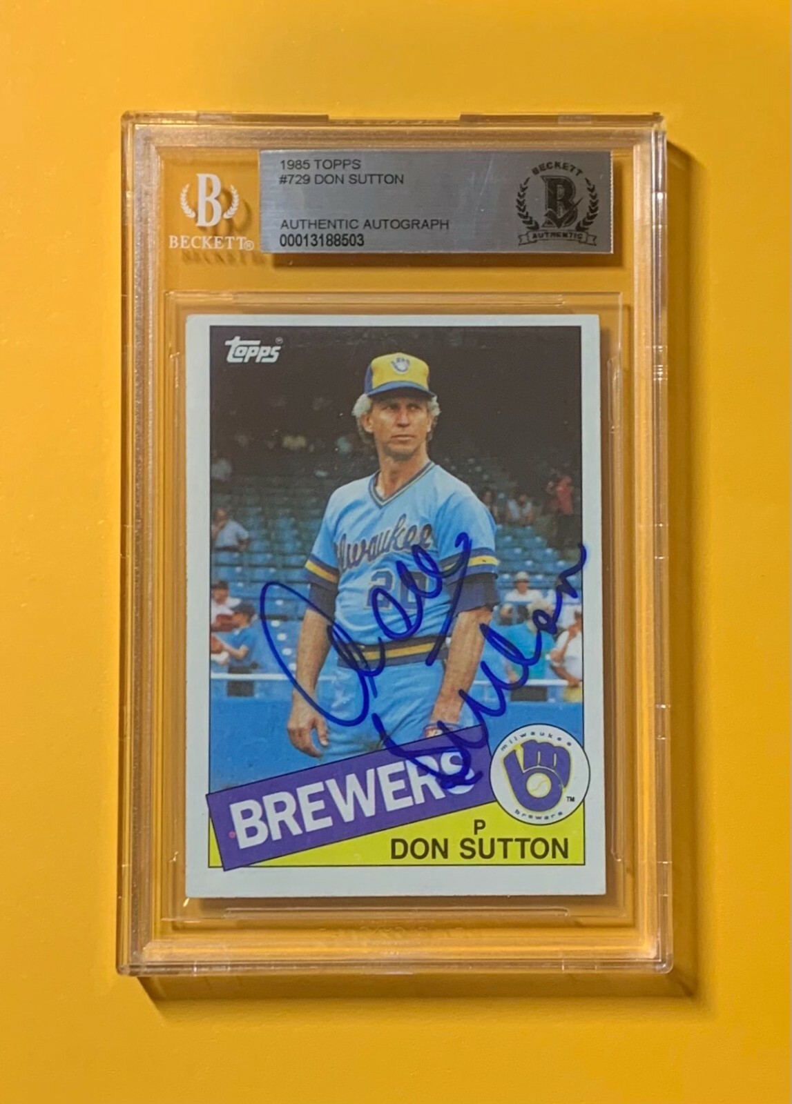1985 TOPPS DON SUTTON #729 AUTHENTIC AUTO BECKETT CERTIFIED BREWERS HOF