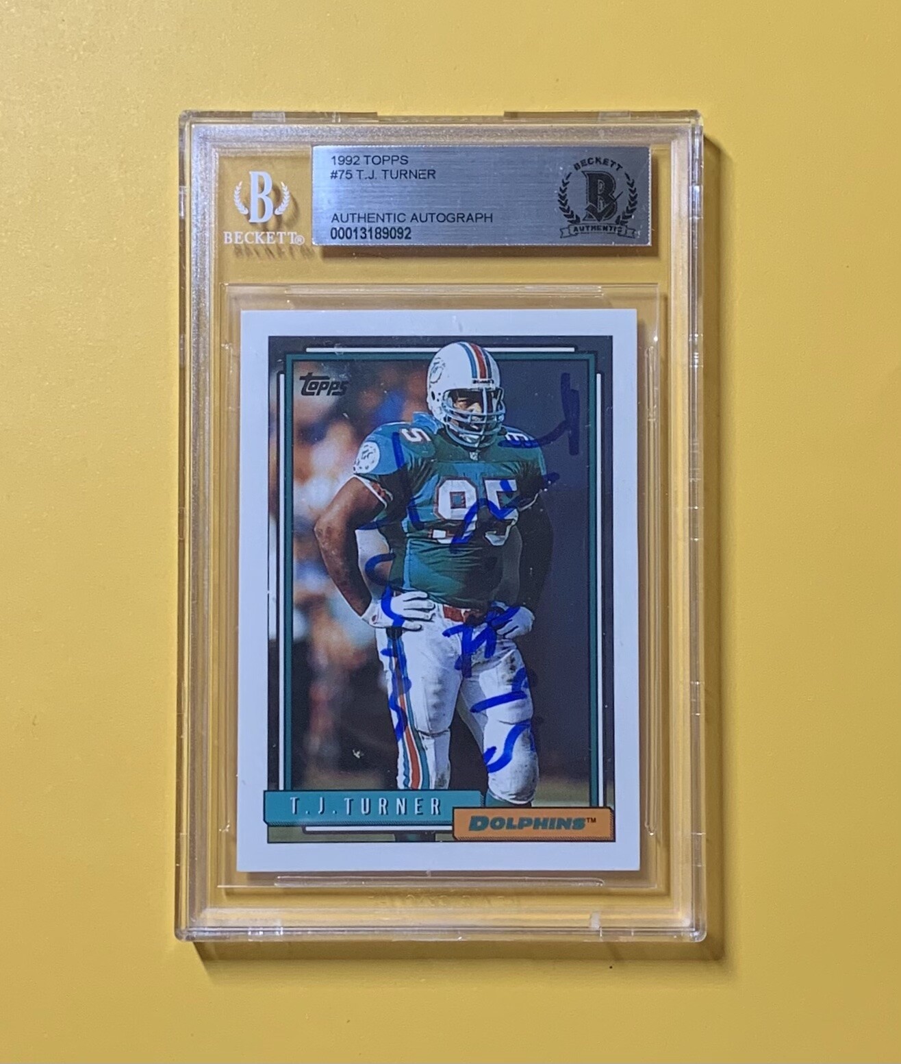 1992 TOPPS T.J. TURNER #75 AUTHENTIC AUTO BECKETT CERTIFIED DOLPHINS