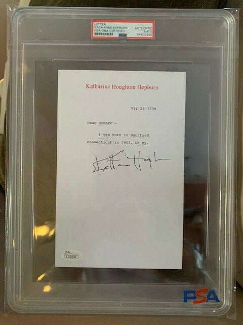 KATHARINE HEPBURN HAND SIGNED LETTER ON LETTERHEAD I WAS BORN 1907 JSA/PSA