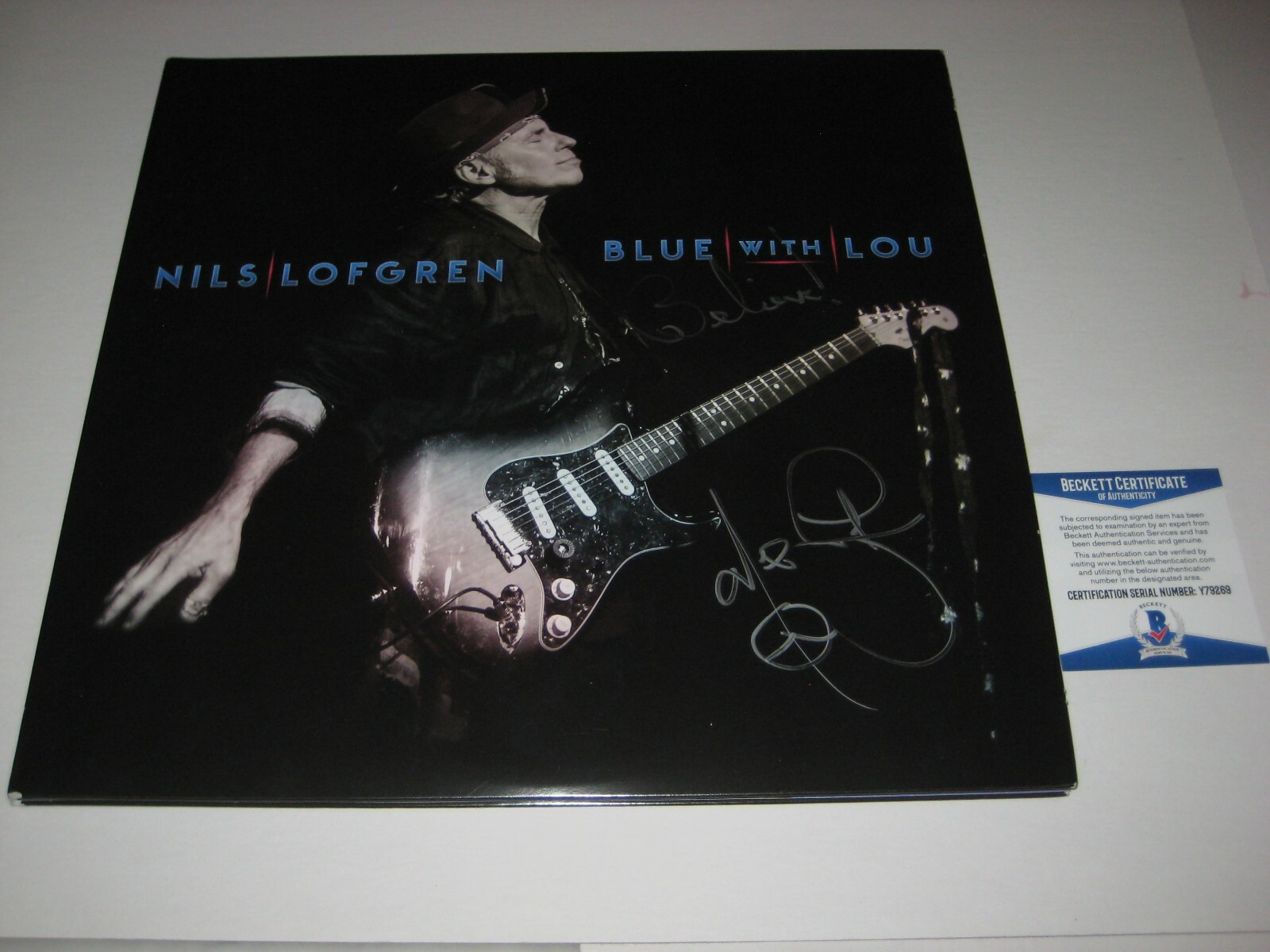 NILS LOFGREN Signed BLUE WITH LOU Album LP COVER w/ Beckett COA