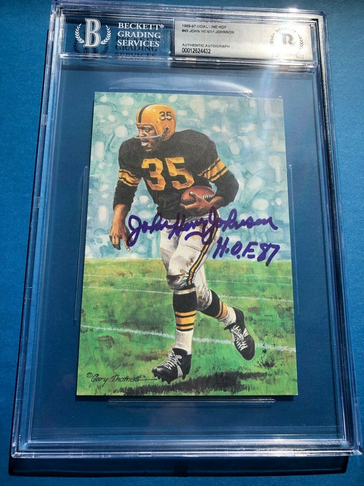 JOHN HENRY JOHNSON Signed GOAL LINE ART Card #45 Beckett BAS w/ HOF Inscription