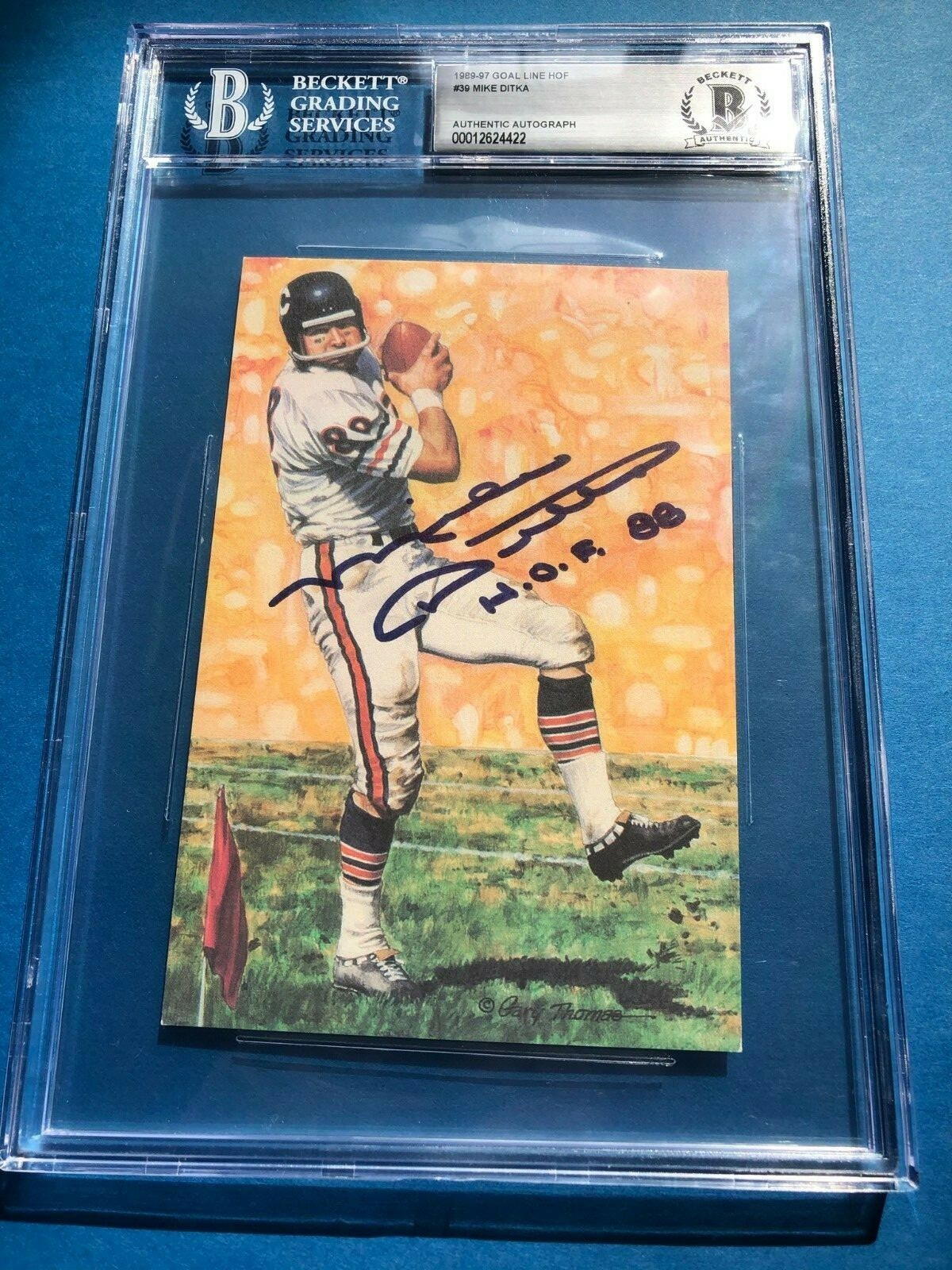 MIKE DITKA Signed GOAL LINE ART Card #39 Beckett BAS w/ HOF Inscription