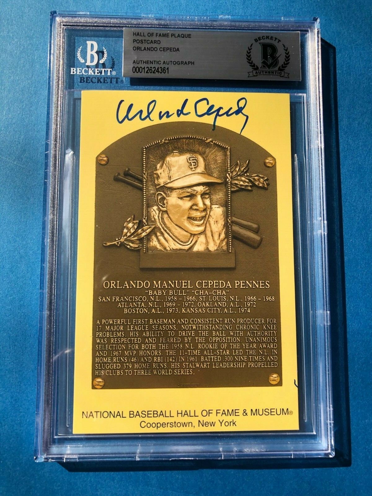 ORLANDO CEPEDA Signed HALL OF FAME PLAQUE POSTCARD Beckett Authenticated BAS