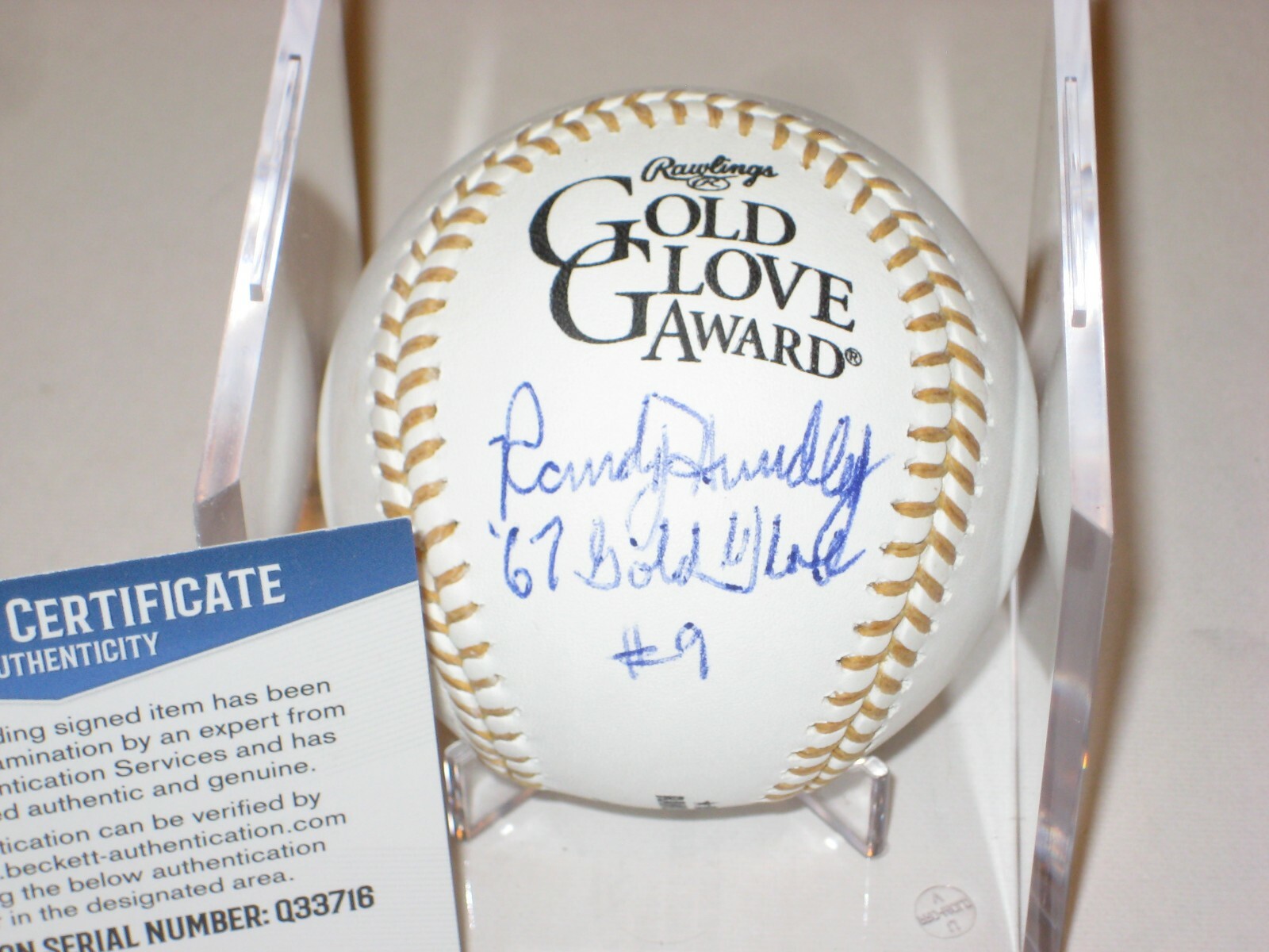 RANDY HUNDLEY (Cubs) Signed Official GOLD GLOVE Baseball w/ Beckett COA & Inscrp