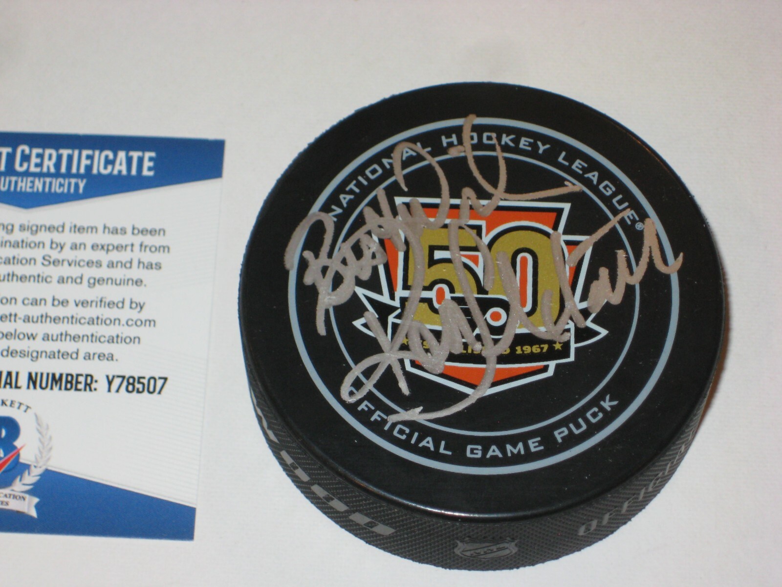 RON HEXTALL Signed FLYERS 50th ANNIVERSARY Official GAME Puck w/ Beckett COA