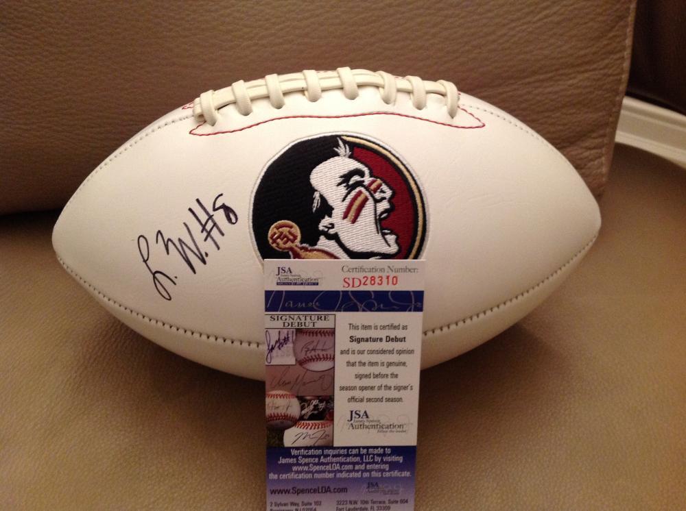 KERMIT WHITFIELD #8 FLORIDA STATE SEMINOLES SIGNED LOGO FOOTBALL JSA COA