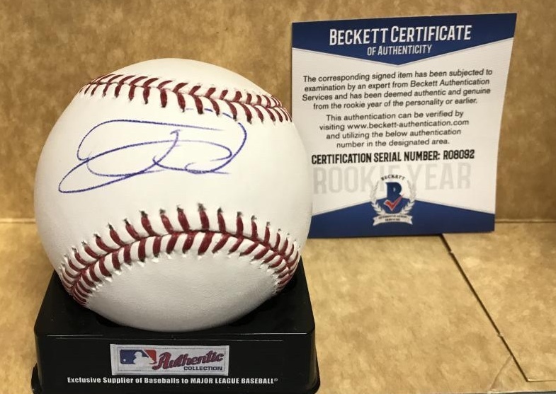 TRAVIS DEMERITTE DETROIT TIGERS SIGNED M.L. BASEBALL ROOKIE YEAR BECKETT COA