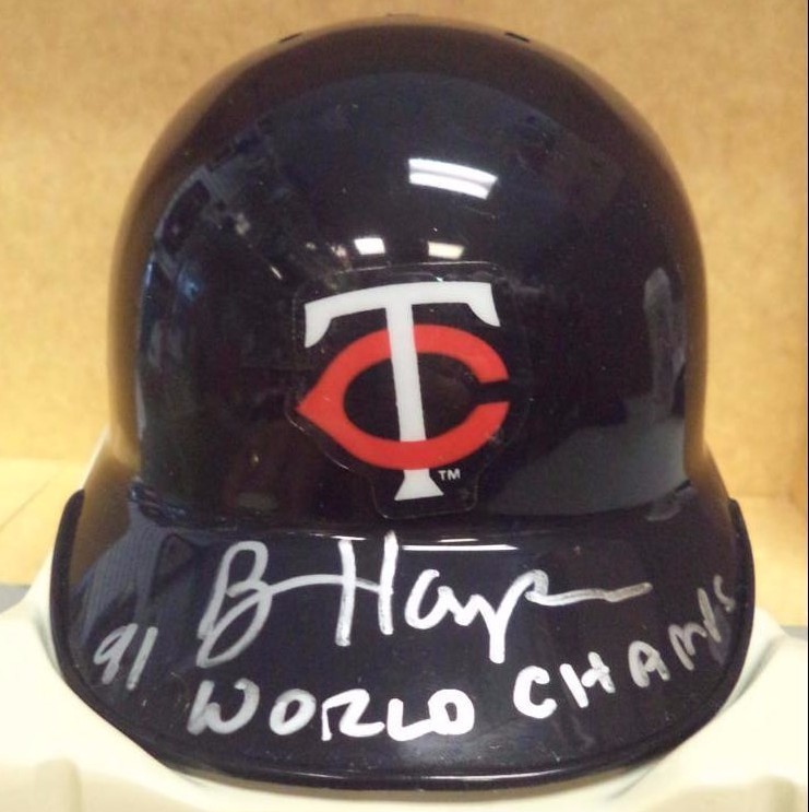 BRIAN HARPER 91 WORLD CHAMPS TWINS SIGNED AUTOGRAPHED RIDDELL MINI HELMET W/COA