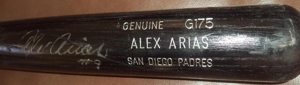 ALEX ARIAS SAN DIEGO PADRES SIGNED LOUISVILLE SLUGGER GAME USED BAT W/COA