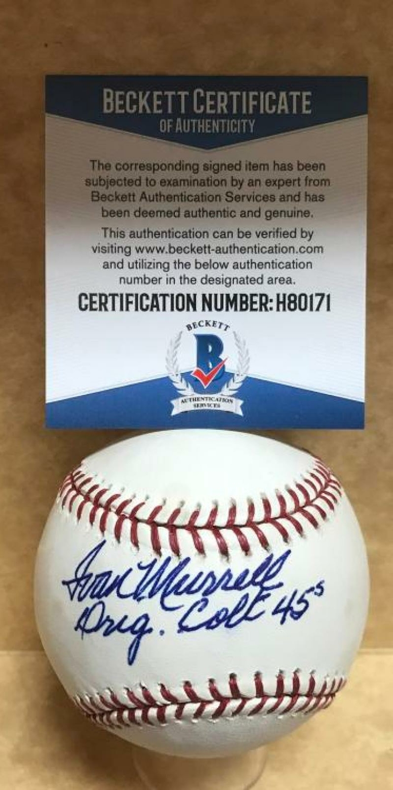 IVAN MURRELL ORIG. COLT 45S DECEASED SIGNED AUTO M.L. BASEBALL BECKETT H80171