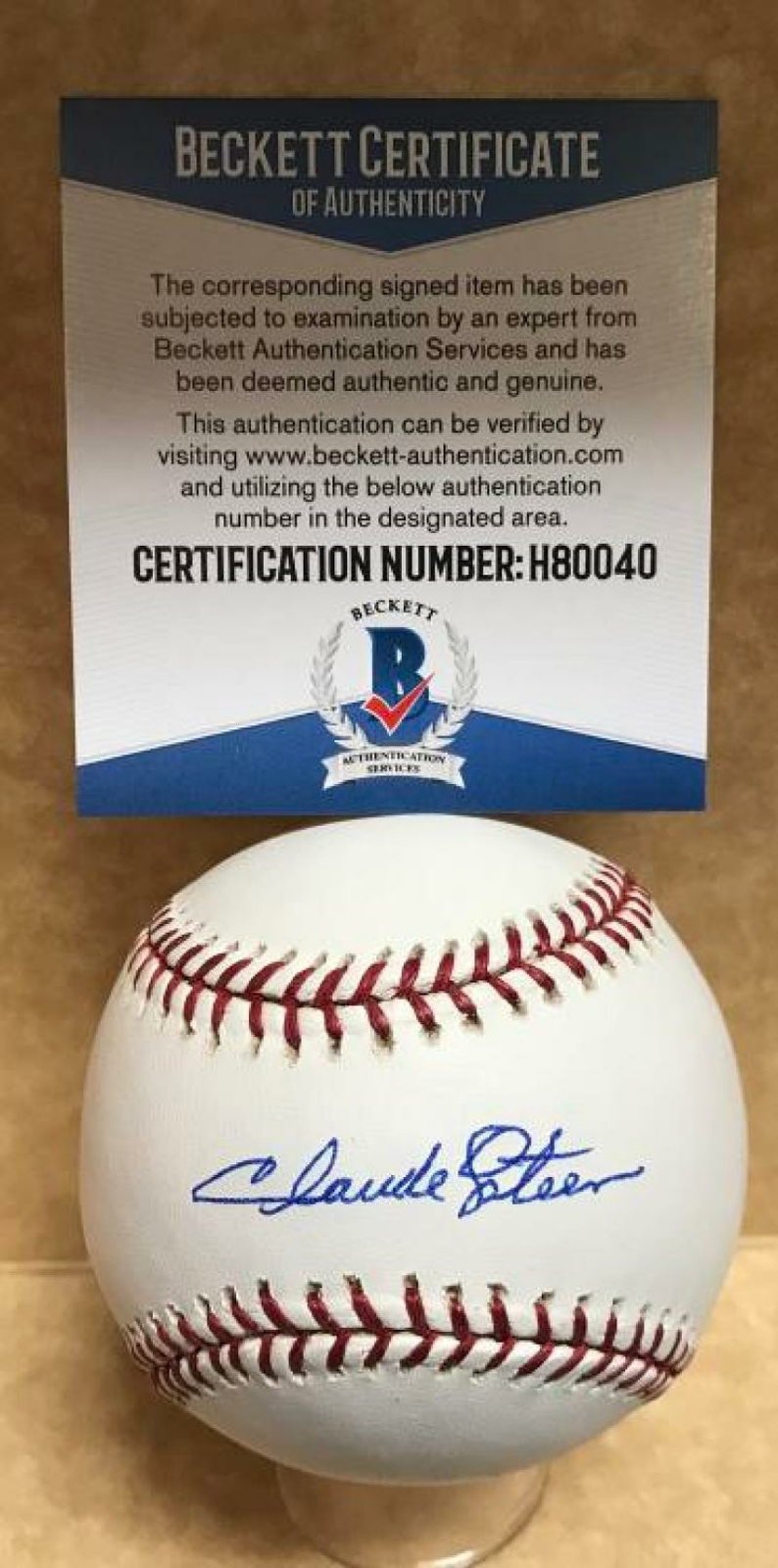 CLAUDE OSTEEN LOS ANGELES DODGERS SIGNED AUTO M.L. BASEBALL BECKETT H80040