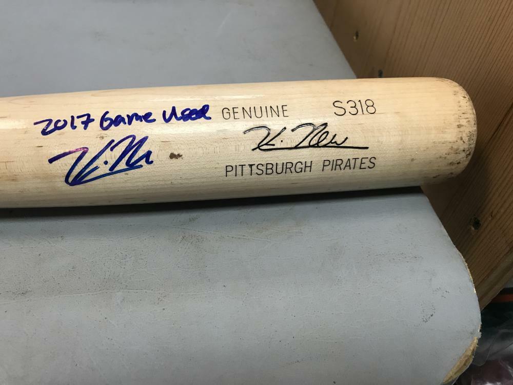 KEVIN NEWMAN PIRATES SIGNED AUTOGRAPHED 2017 GAME USED LS BAT BECKETT H80620