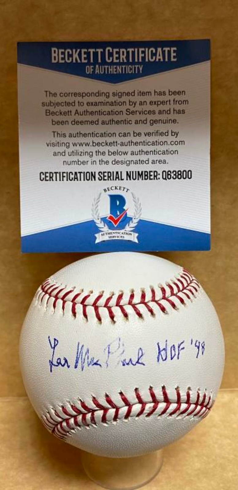 LEE MACPHAIL HOF 98 BASEBALL EXEC SIGNED AUTO M.L. BASEBALL BECKETT Q63800