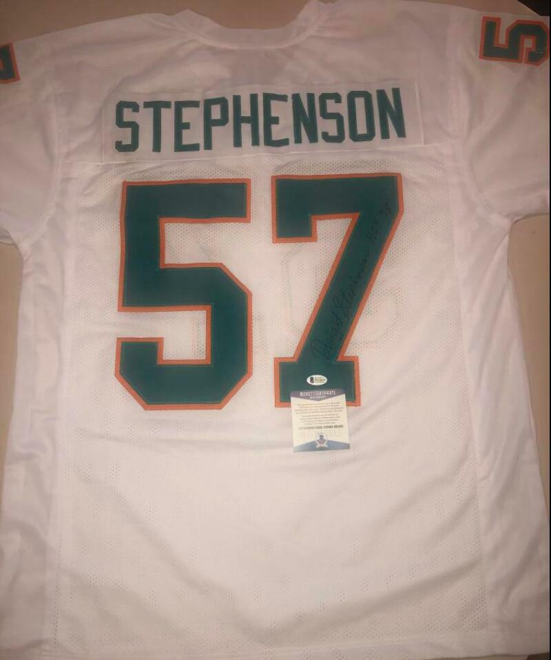 DWIGHT STEPHENSON HOF 98 SIGNED AUTOGRAPHED WHITE XL CUSTOM JERSEY BECKETT WA11