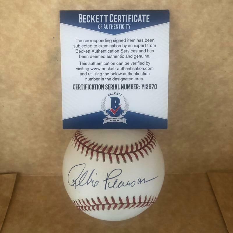 ALBIE PEARSON CALIFORNIA ANGELS/SENATORS SIGNED VINTAGE A.L. BASEBALL BECKETT Y1