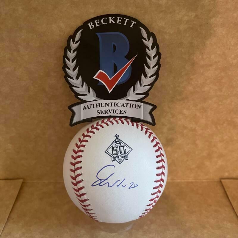 JARED WALSH ANGELS SIGNED 60TH ANNIVERSARY BASEBALL UNDER LOGO BECKETT HOLOGRAM