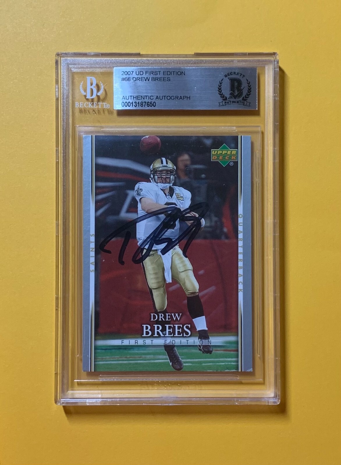 2007 UD FIRST EDITION DREW BREES #66 AUTHENTIC AUTO BECKETT CERTIFIED COLLECTIBLE MEMORABILIA