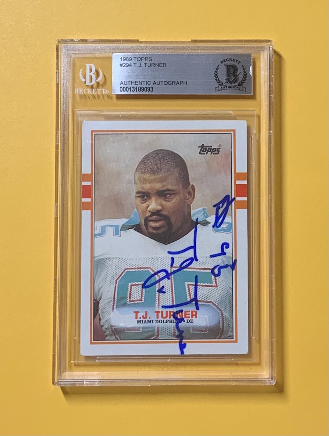 1989 TOPPS T.J. TURNER #294 AUTHENTIC AUTO BECKETT CERTIFIED DOLPHINS