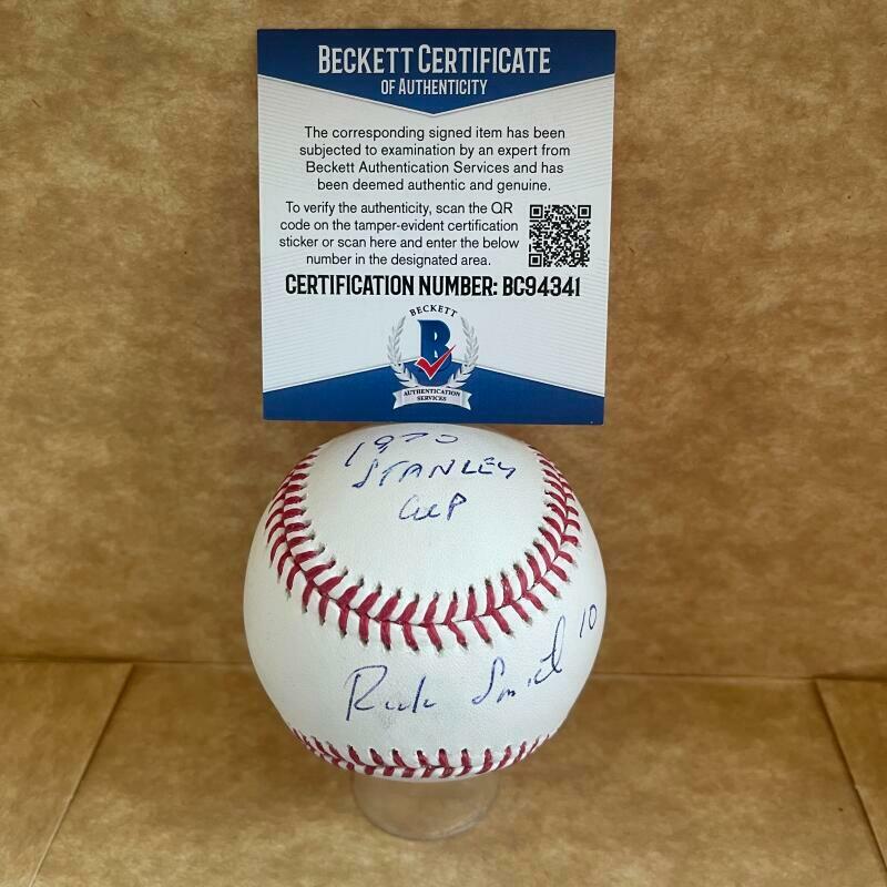 RICK SMITH BRUINS 1970 STANLEY CUP SIGNED AUTOGRAPHED M.L. BASEBALL BAS BC94341