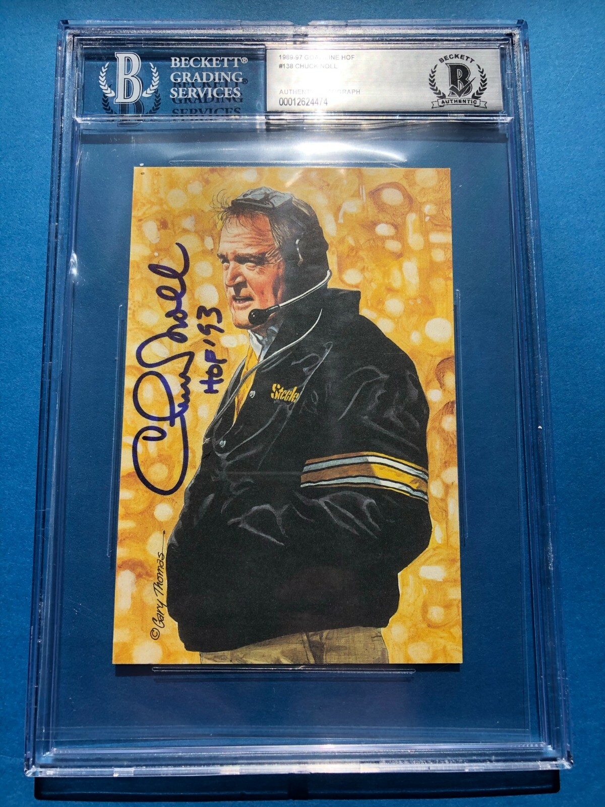 CHUCK NOLL Signed GOAL LINE ART Card #86 Beckett BAS & HOF Inscription