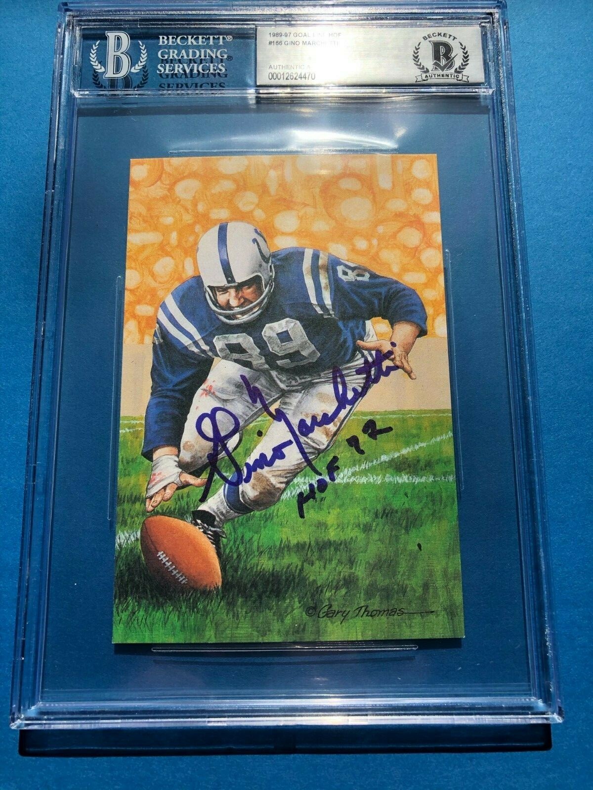 GINO MARCHETTI Signed GOAL LINE ART Card #166 Beckett BAS w/ HOF Inscription