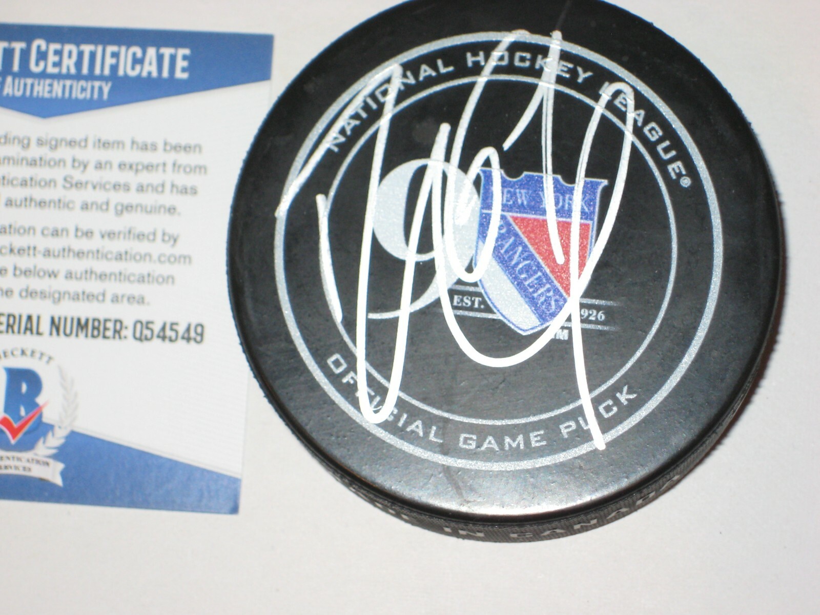 RICK NASH Signed NY RANGERS 90th Official GAME Puck w/ Beckett COA