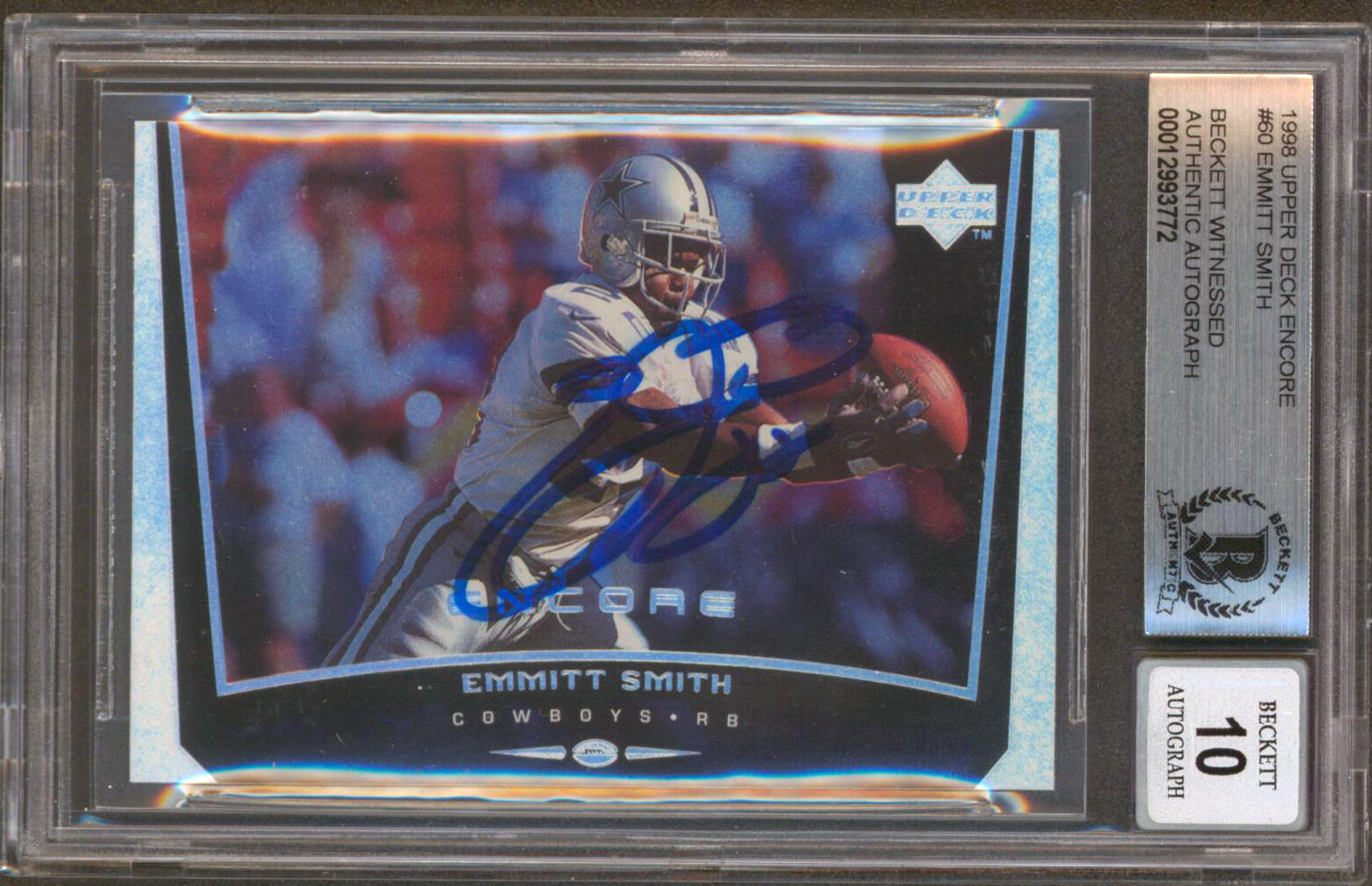 Cowboys Emmitt Smith Signed 1998 Upper Deck Encore #60 Card Auto 10! BAS Slabbed
