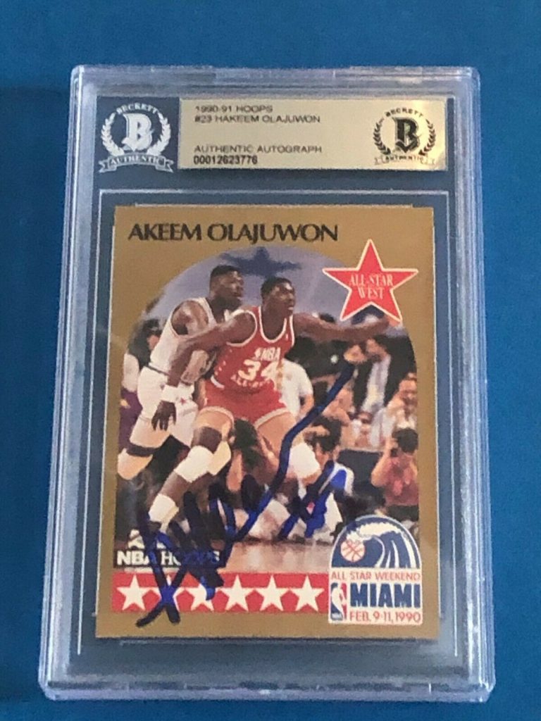 AKEEM (HAKEEM) OLAJUWON SIGNED 1990-91 HOOPS CARD #23 BECKETT AUTHENTICATED BAS COLLECTIBLE MEMORABILIA