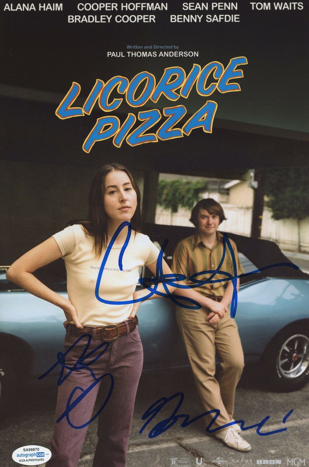 Alana Haim, Cooper Hoffman & Benny Safdie "Licorice Pizza" SIGNED 8x12