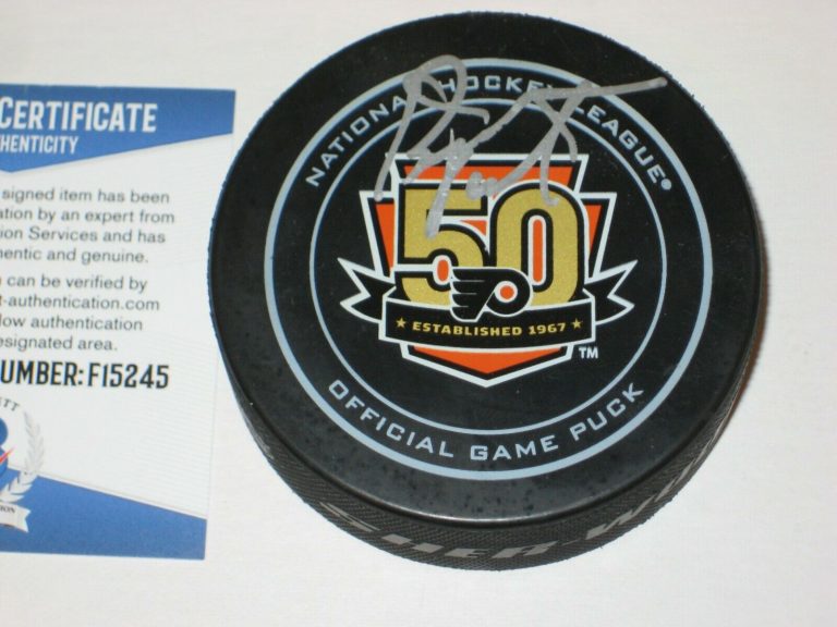 BERNIE PARENT SIGNED FLYERS 50TH ANNIVERSARY OFFICIAL GAME PUCK W/ BECKETT COA COLLECTIBLE MEMORABILIA