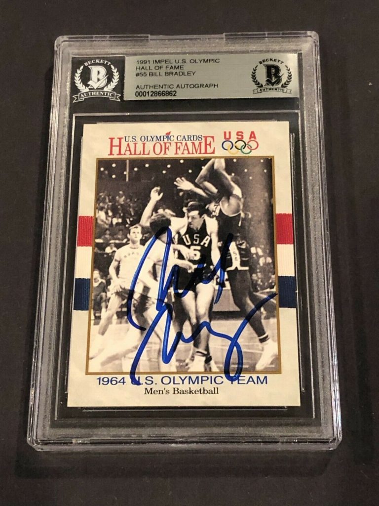 BILL BRADLEY SIGNED 1991 IMPEL US OLYMPIC H.O.F. CARD #55 BECKETT (BAS) COLLECTIBLE MEMORABILIA