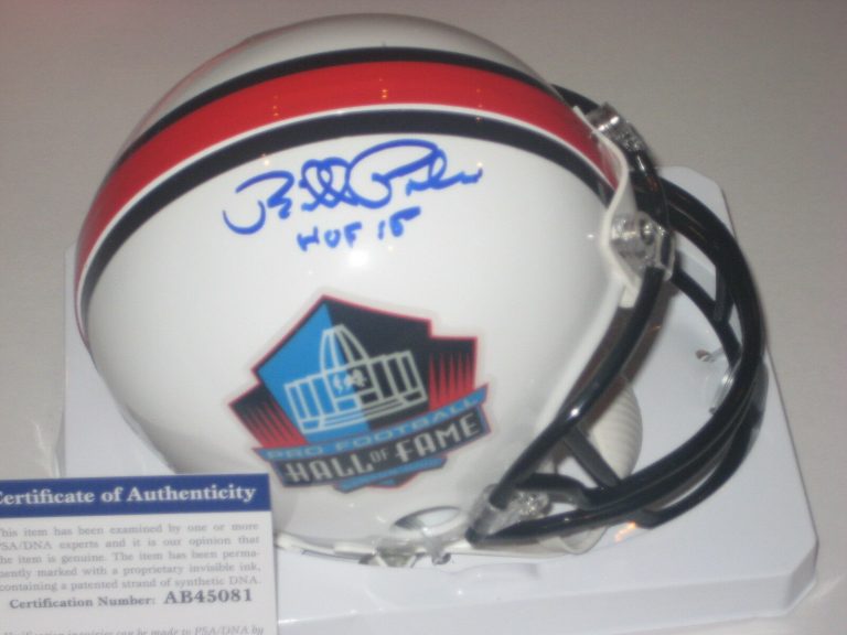 BILL POLIAN (RAMS) SIGNED HALL OF FAME MINI-HELMET W/ PSA COA & HOF INSCRIPTION COLLECTIBLE MEMORABILIA