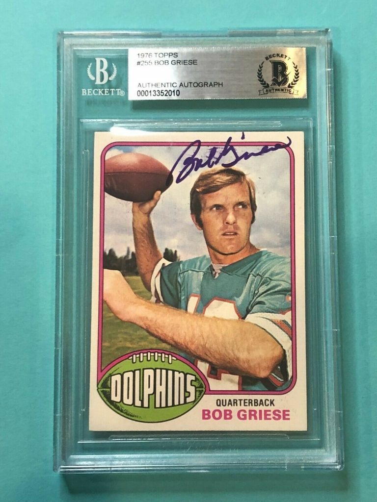 BOB GRIESE SIGNED 1976 TOPPS CARD #255 BECKETT AUTHENTICATED BAS COLLECTIBLE MEMORABILIA