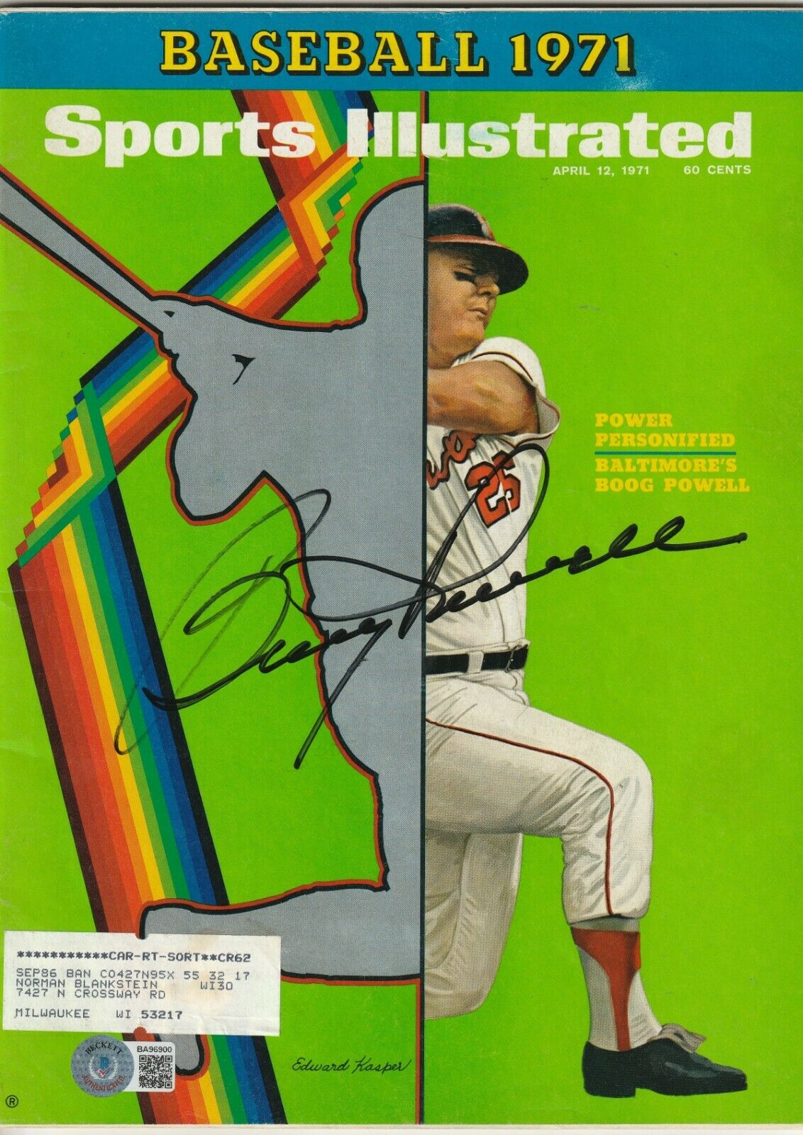 BOOG POWELL Signed 4/12/71 SPORTS ILLUSTRATED w/ Beckett COA (BAS ...