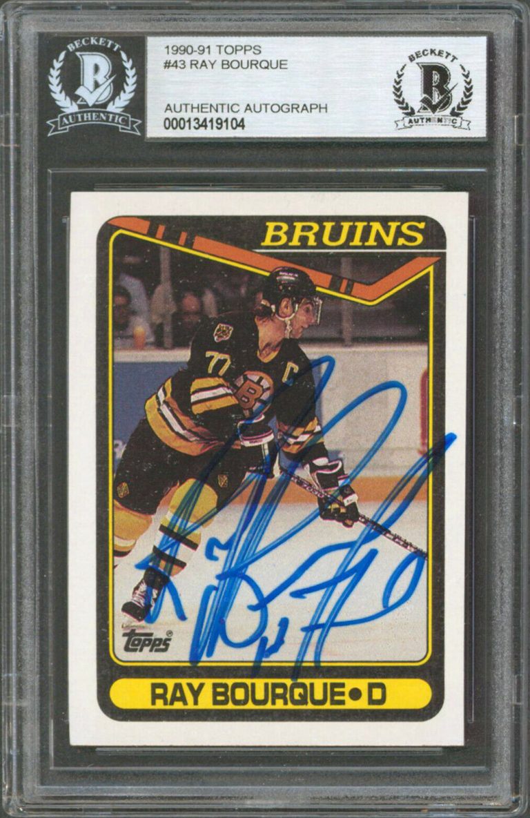 BRUINS RAY BOURQUE AUTHENTIC SIGNED 1990-91 TOPPS #43 CARD BAS SLABBED COLLECTIBLE MEMORABILIA