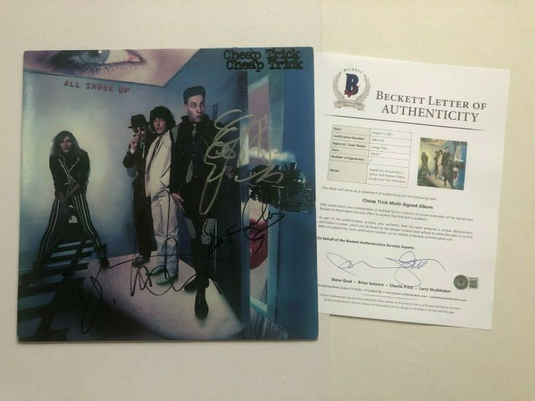 CHEAP TRICK SIGNED ALL SHOOK UP LP ALBUM COVER W/ BECKETT LOA (SIGNED BY ALL 4!) COLLECTIBLE MEMORABILIA