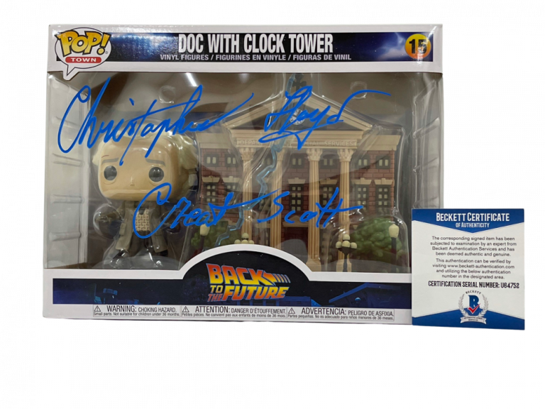 CHRISTOPHER LLOYD SIGNED BACK TO THE FUTURE TOWN CLOCK TOWER FUNKO BECKETT 15 COLLECTIBLE MEMORABILIA
