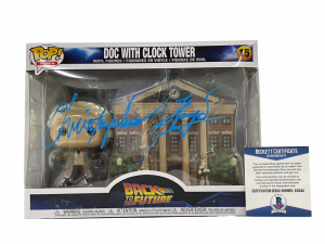 CHRISTOPHER LLOYD SIGNED BACK TO THE FUTURE TOWN CLOCK TOWER FUNKO BECKETT 28 COLLECTIBLE MEMORABILIA