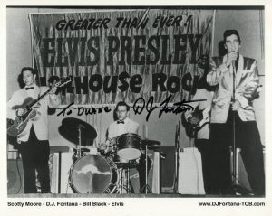 D.J. FONTANA HAND SIGNED 8×10 PHOTO+COA AWESOME POSE WITH ELVIS PRESLEY COLLECTIBLE MEMORABILIA