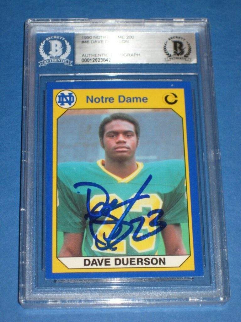 DAVE DUERSON SIGNED 1990 NOTRE DAME 200 CARD #46 BECKETT AUTHENTICATED COLLECTIBLE MEMORABILIA