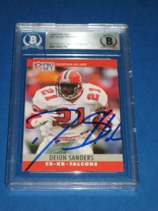 DEION SANDERS SIGNED 1990 PRO SET CARD #36 BECKETT AUTHENTICATED – EARLY SIG. COLLECTIBLE MEMORABILIA