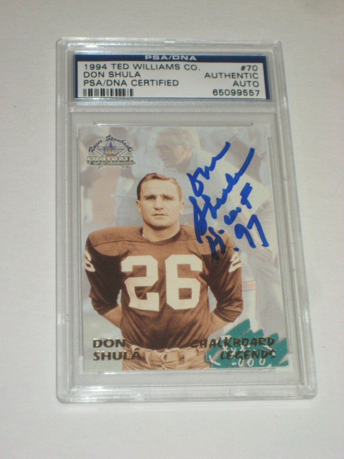 DON SHULA Signed 1994 TED WILLIAMS CO. Card #70 PSA Authenticated ...